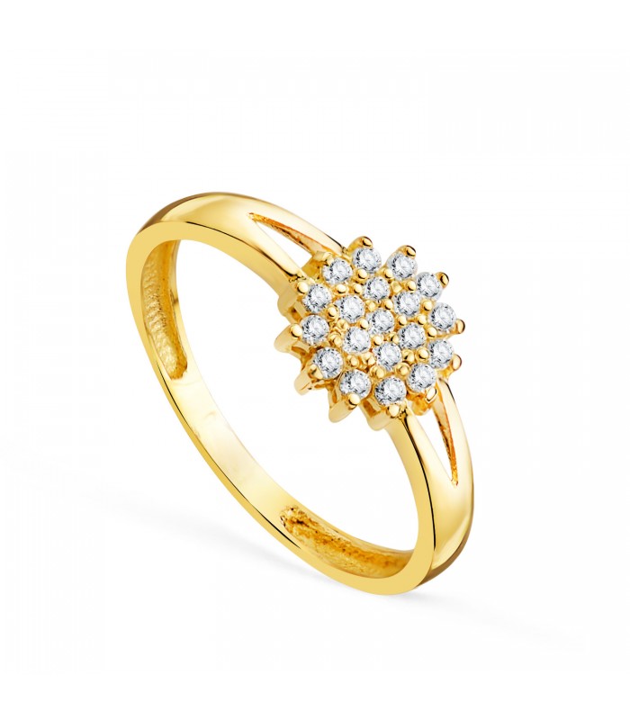 Ring für Mädchen aus 750er Gelbgold 18 Karat mit Zirkonia, Modell Valle - Sonnenmotiv