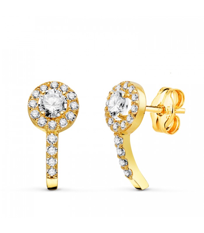 Pendientes de comunión para niña en oro 18 kilates, diseño cuajo con circonitas y cierre presión
