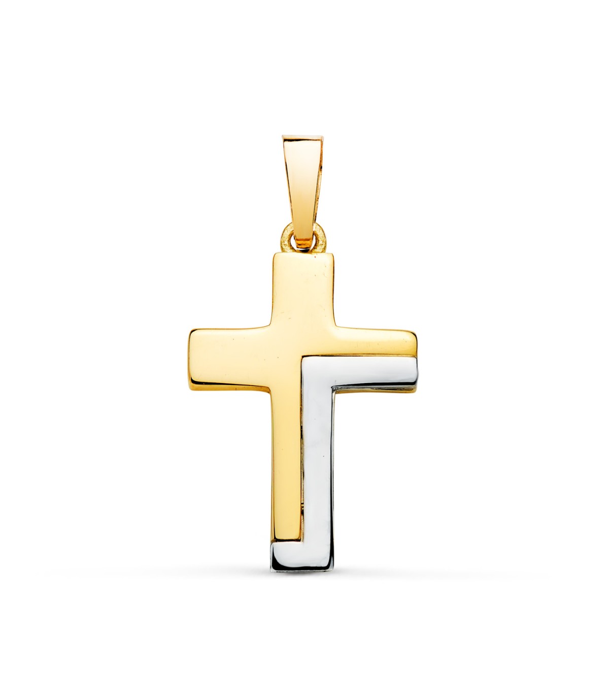 Croix en or bicolore 18 carats, forme recte, 22 mm - Croix de communion pour fille ou garçon, pendentif croix  moderne femme.