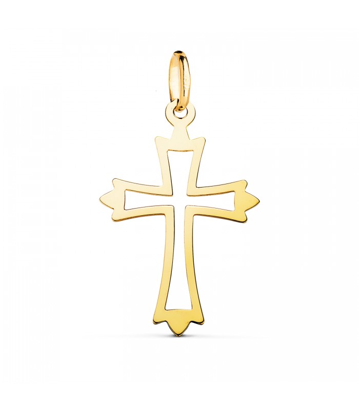 Ciondolo con croce traforata 27mm in oro giallo 750, croce trilobata, crocifisso unisex e comunione.