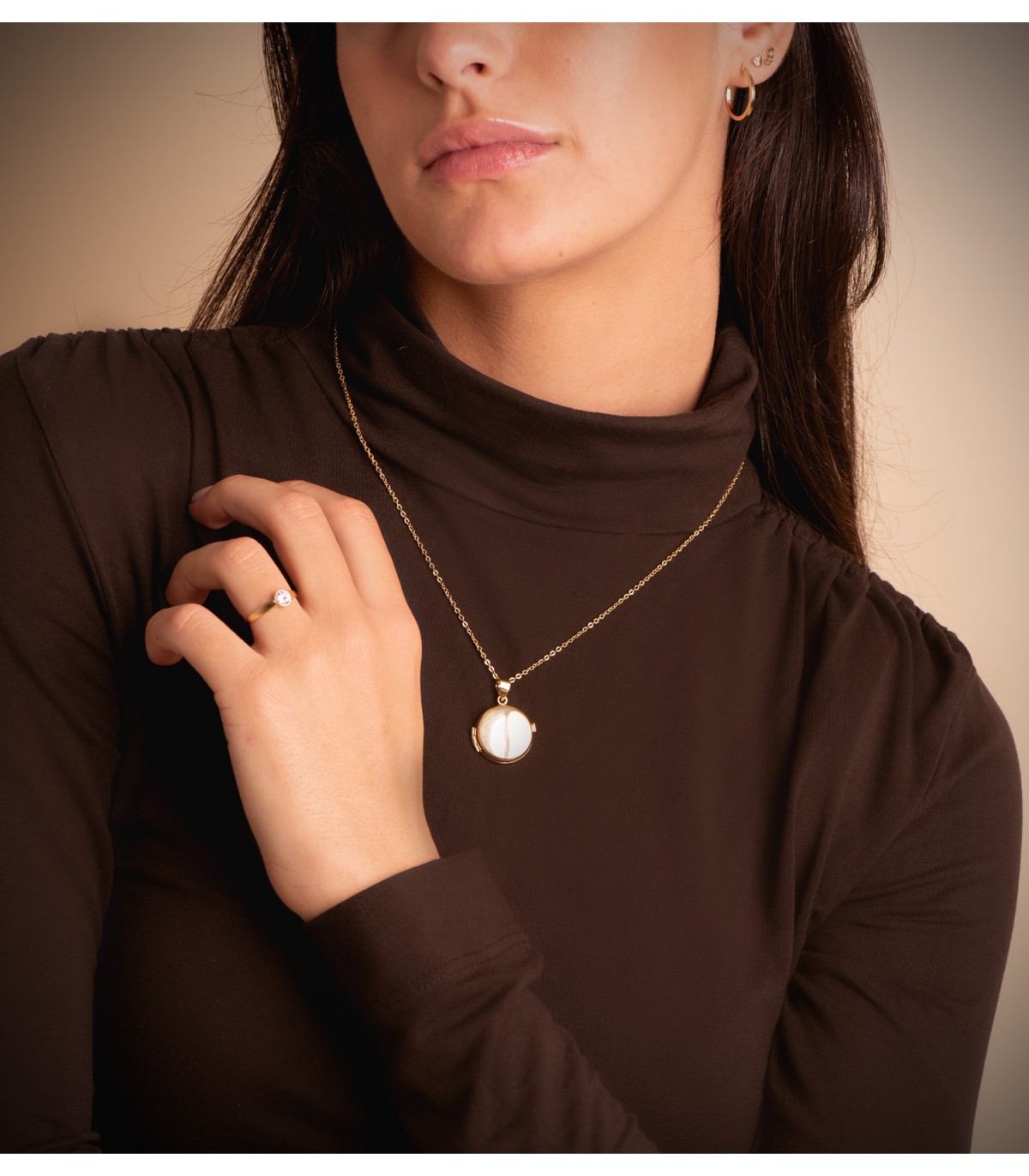 Pendentif Porte Photo Rond Lisse Or 18 K 21MM