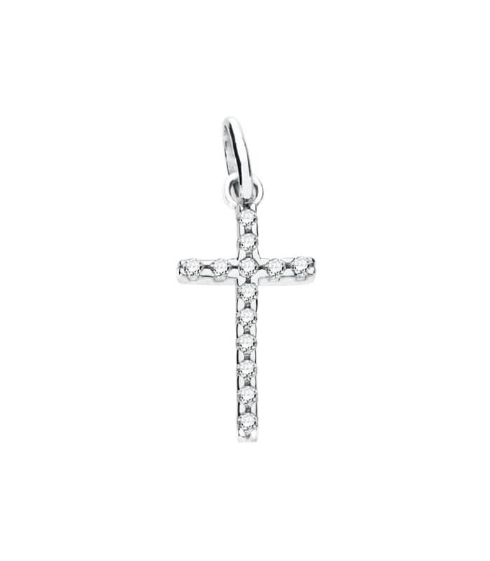 Collana con croce in oro bianco e zirconi, 18 carati, 18 mm, ideale per donna