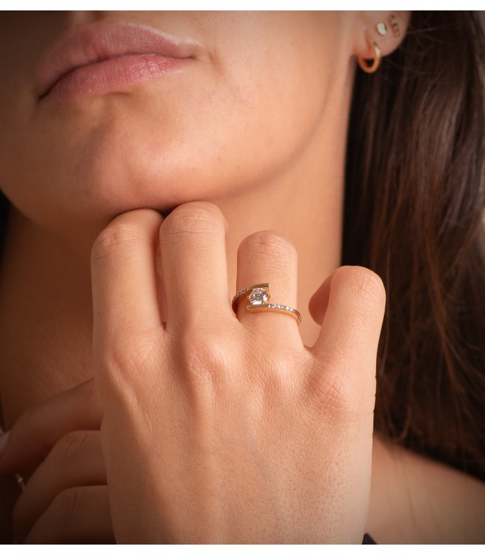 Solitär Ring mit Zirkonia Gold 18K /750er 19462-oa – Zirkonia Pavé, Modell JUNCIA, online kaufen
