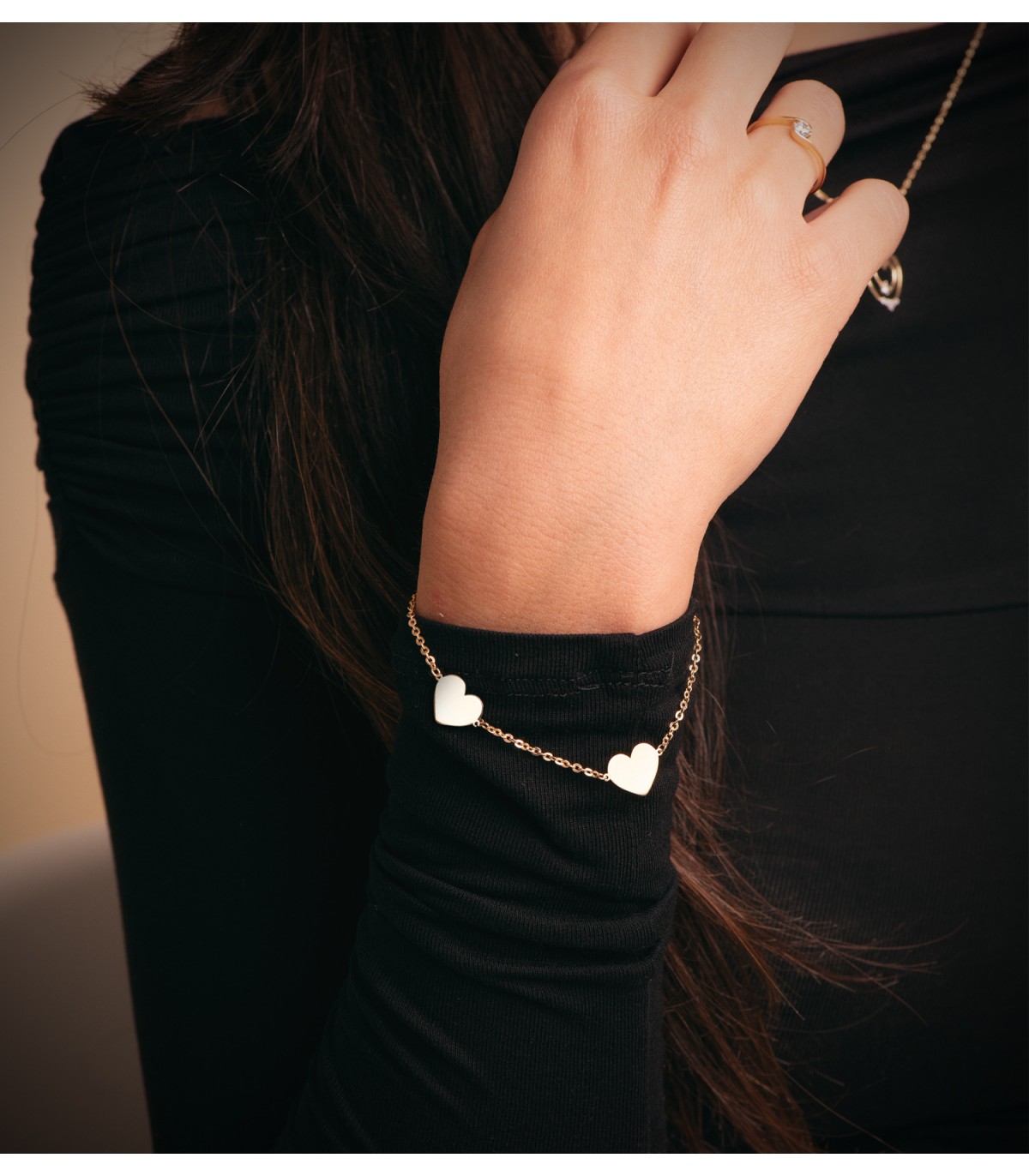 Bracelet personnalisé or jaune 18K cœurs