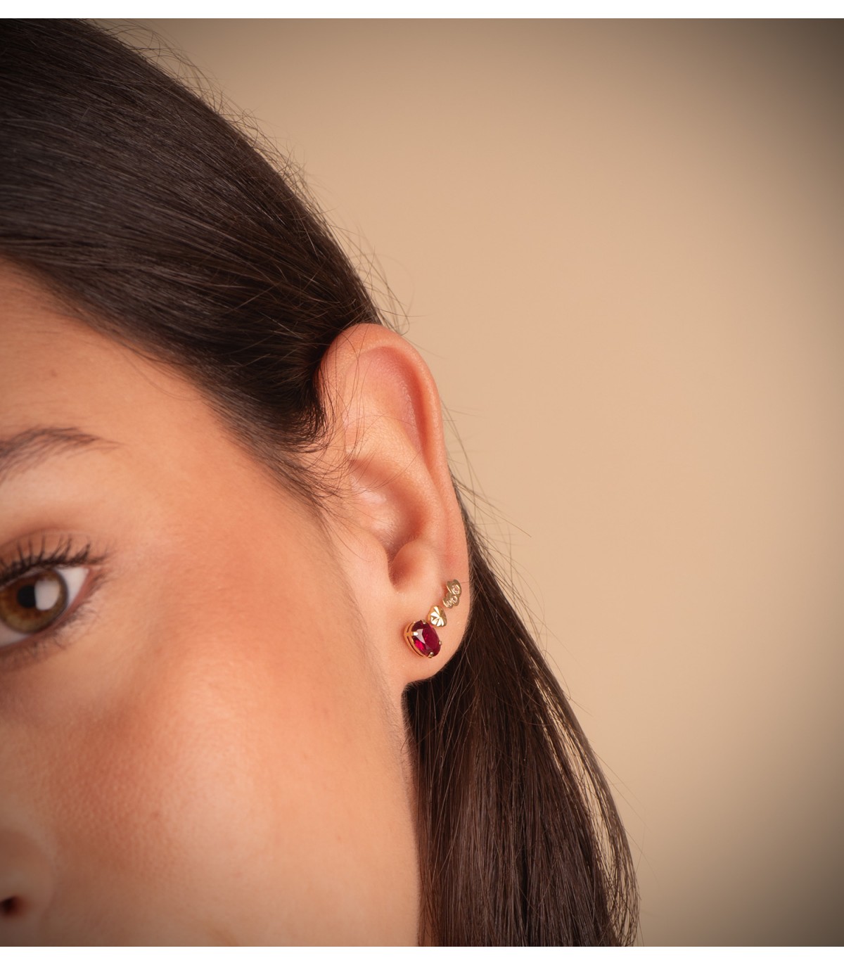 Pendientes oval rojo Oro 18K 7mm