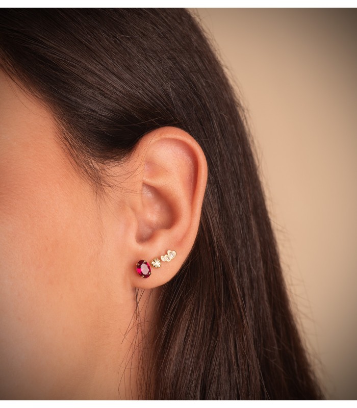 Orecchini punto luce Ovale con zircone rosso, orecchini a lobo oro giallo 18 kt, da donna.