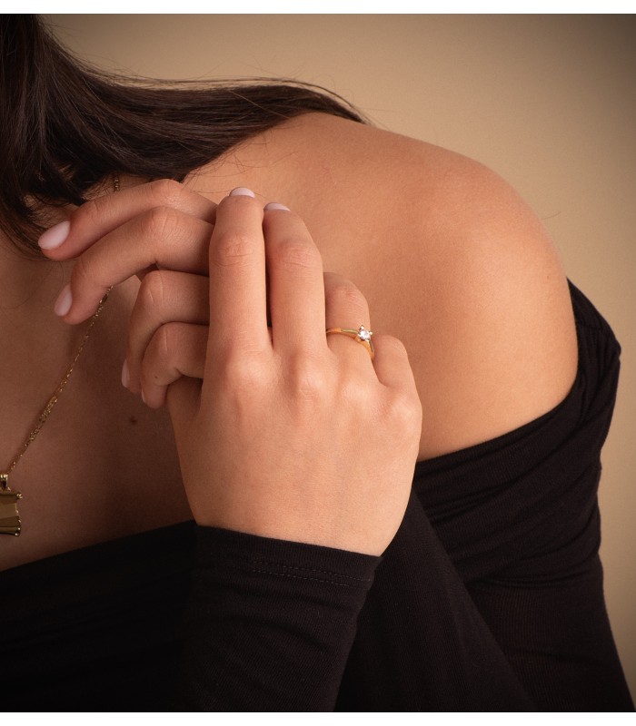 Solitario Bianca Oro Amarillo 18 kilates - Anillo de compromiso, anillo pedida mano mujer