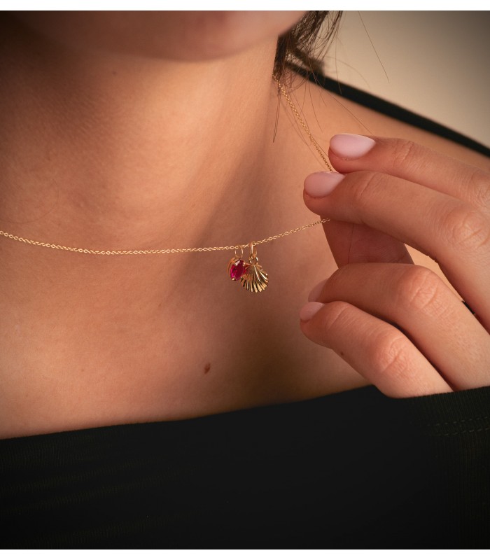 Ciondolo ovale rosso oro 18kt 7mm, pietra colorata rubino 4 griffe - Gioielli donna