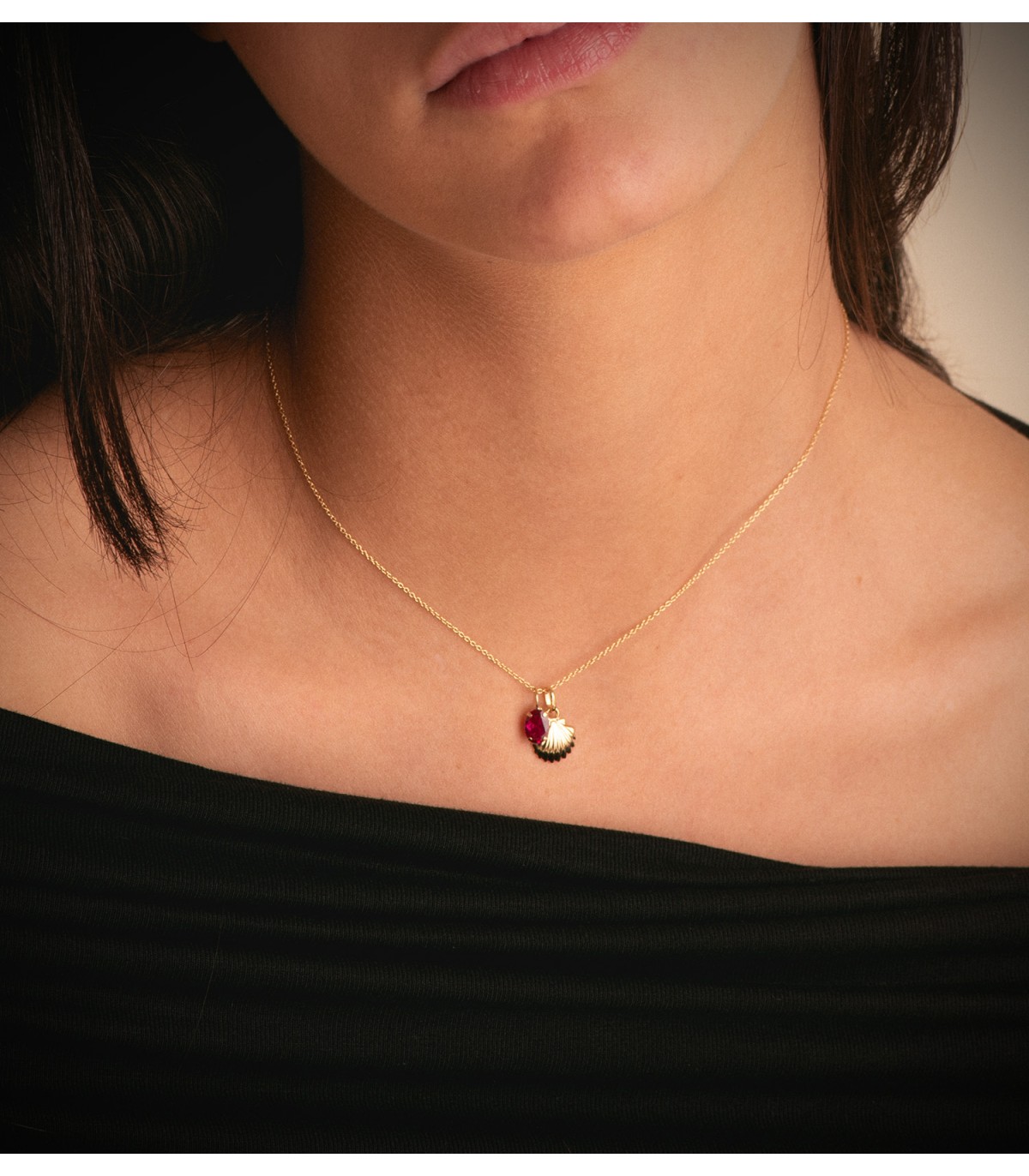 Pendentif ovale rouge Or 18K 7mm| Pendentif pour femme, idée-cadeau femme bijoux