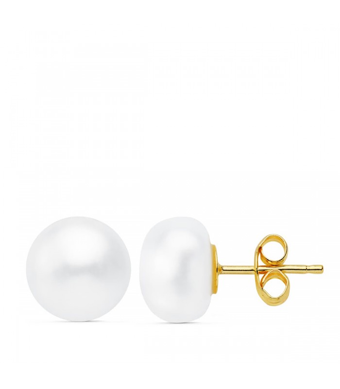 Orecchini con perle coltivate d'acqua dolce a bottone, in oro giallo 18 kt, 8 mm | Gioielli donna