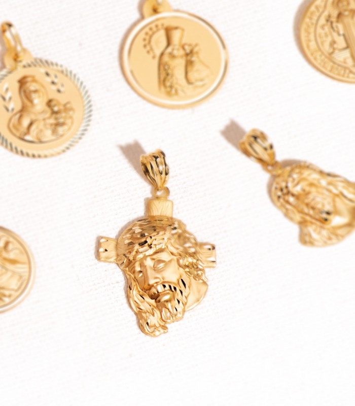 Pendentif visage Jésus-Christ avec croix - Crucifix en or 18 carats