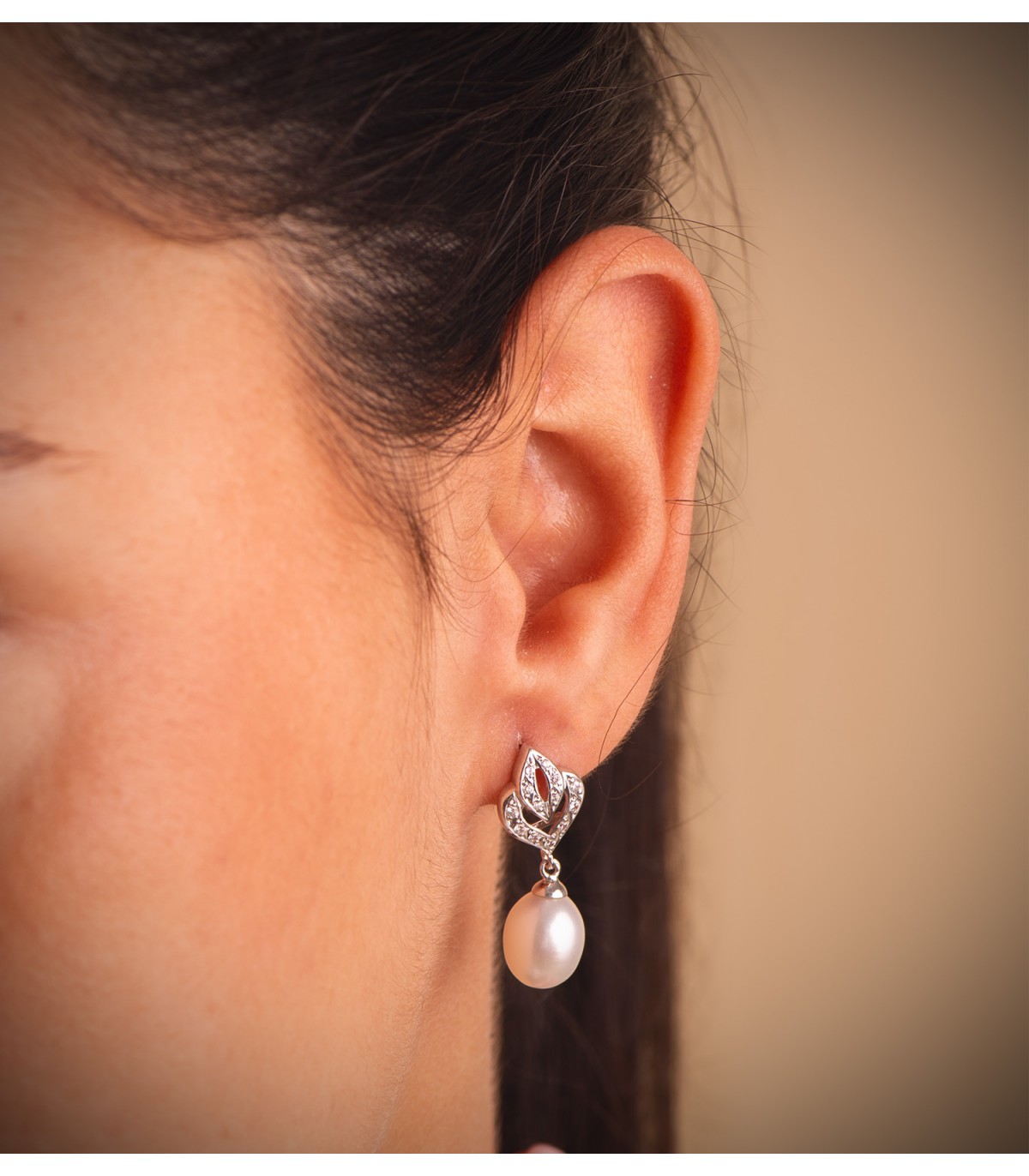 Boucles d'oreilles mariée Marie-Antoinette Or Blanc 9K Perle