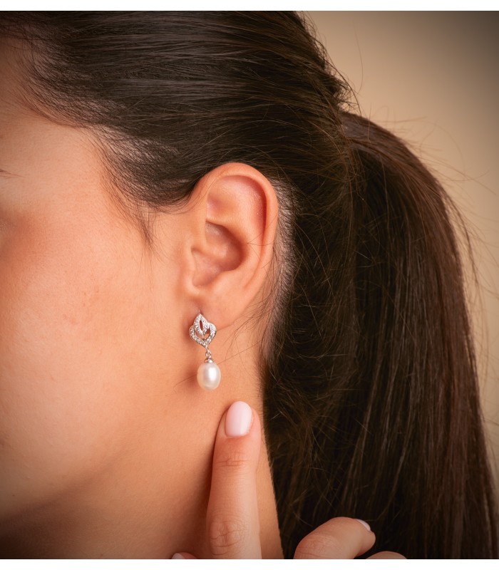 Boucles d'oreilles mariée Marie-Antoinette Or Blanc 9K Perle