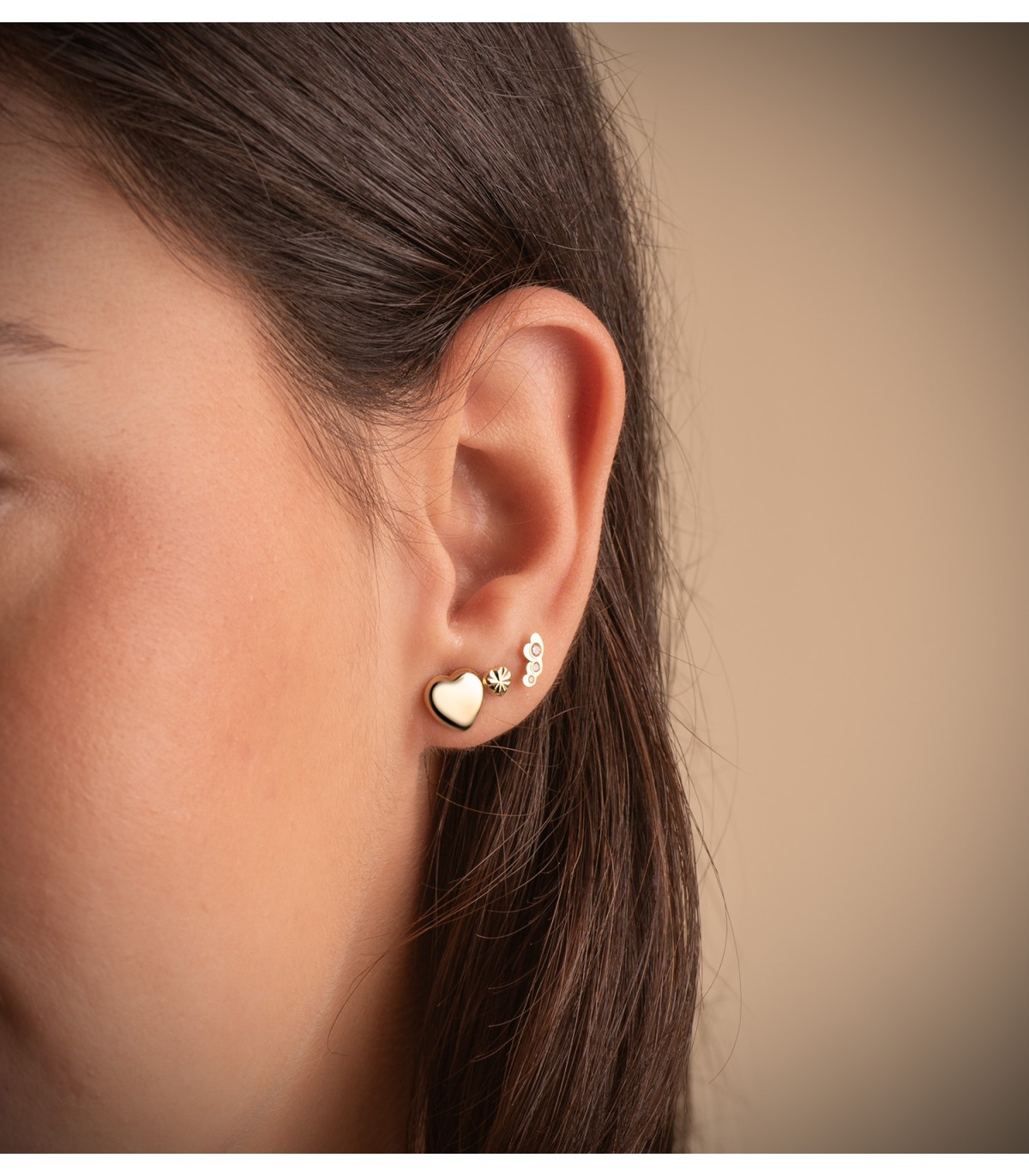 Boucles d'oreilles puces Or Zarina cœur 18K 8mm, pour femme
