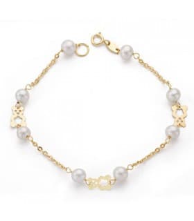 Pulsera oro Patricia 18 Ktes. Pulseras para niñas con perlas y ositos.