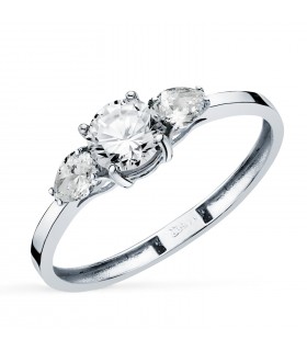 Anello Trilogy con diamanti a goccia e taglio brillante - Anello proposta di matrimonio Aura oro bianco 18 kt