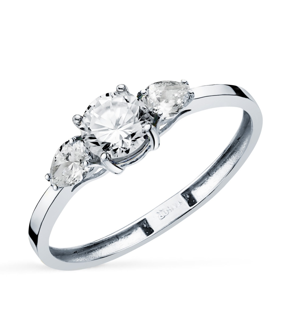 Bague fiançailles Trilogie avec diamants taille brillant et poire - Aura en or blanc 18K