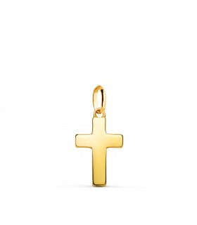 Pendentif croix en or 18 carats , cadeau baptême et femme - Croix plate 15 mm