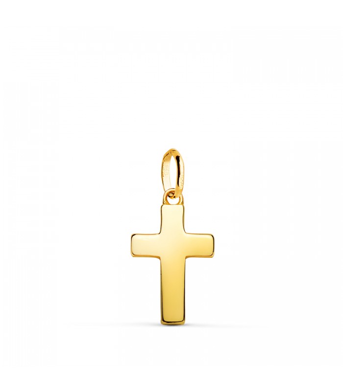 Pendentif croix en or 18 carats , cadeau baptême et femme - Croix plate 15 mm