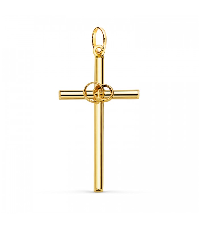 Ehekreuz mit Eheringen aus 18 Karat Gelbgold, 31 mm – Geschenk zum Hochzeitstag