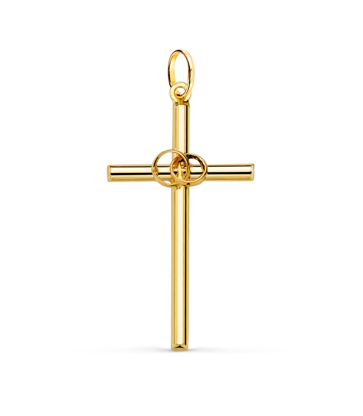 Croix de mariage avec alliances en or jaune 18 carats, 31 mm – Cadeau anniversaire de mariage