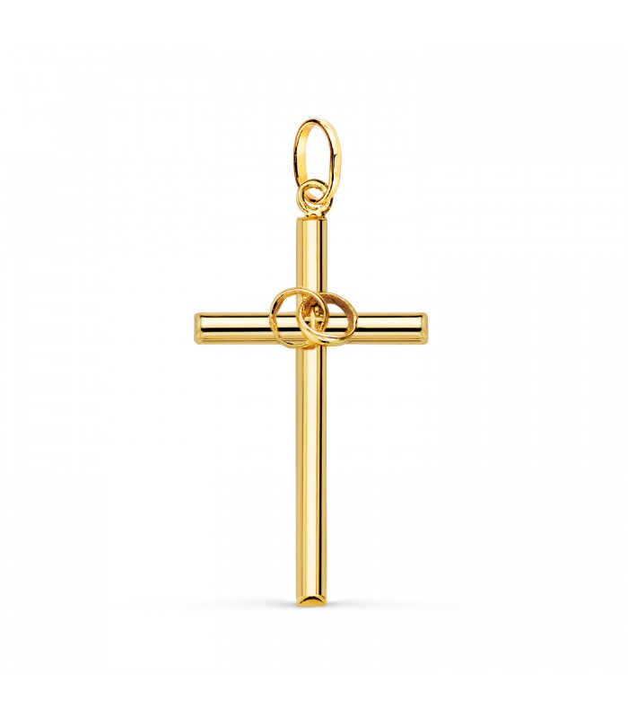 Croce nuziale con fedi in oro giallo 18 carati, 27,5 mm - Regalo di nozze