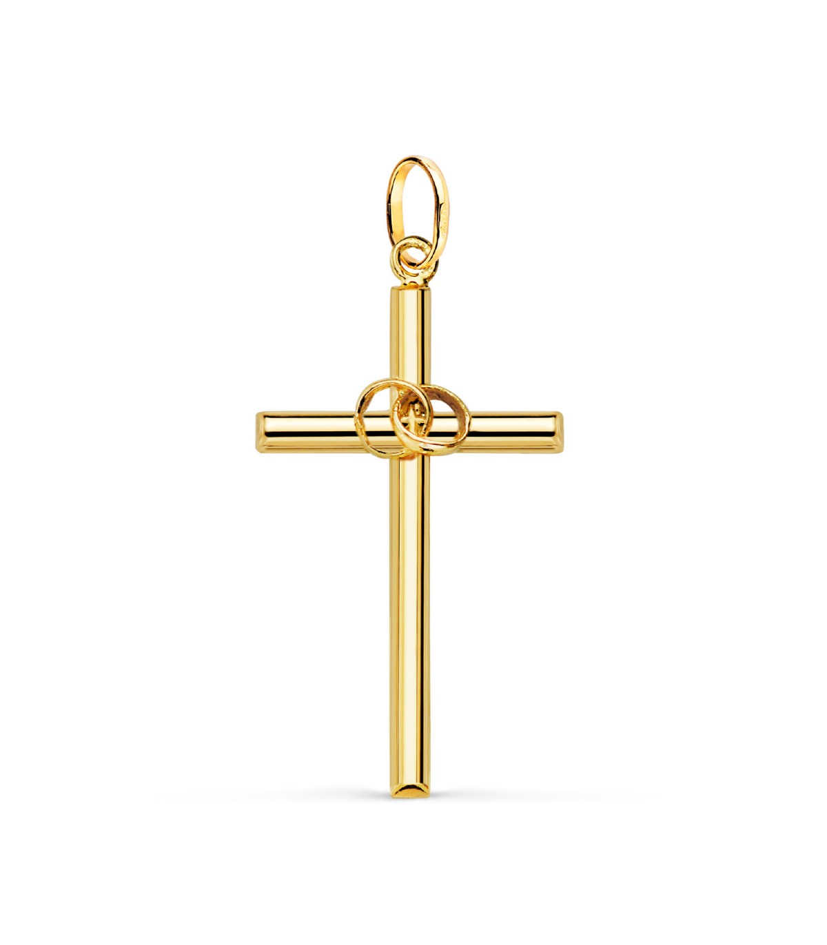 Croce nuziale con fedi in oro giallo 18 carati, 27,5 mm - Regalo di nozze