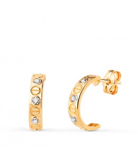 Aros de oro 18 kilates 12 mm con diseño de Tornillos y piedras - Pendientes aros para mujer.