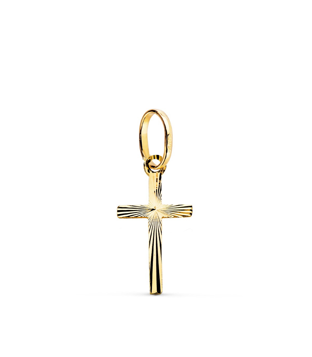 Ciondolo croce d'oro diamantata 18 kt, a lastra, piatta 16 mm - Croci battesimo e comunione