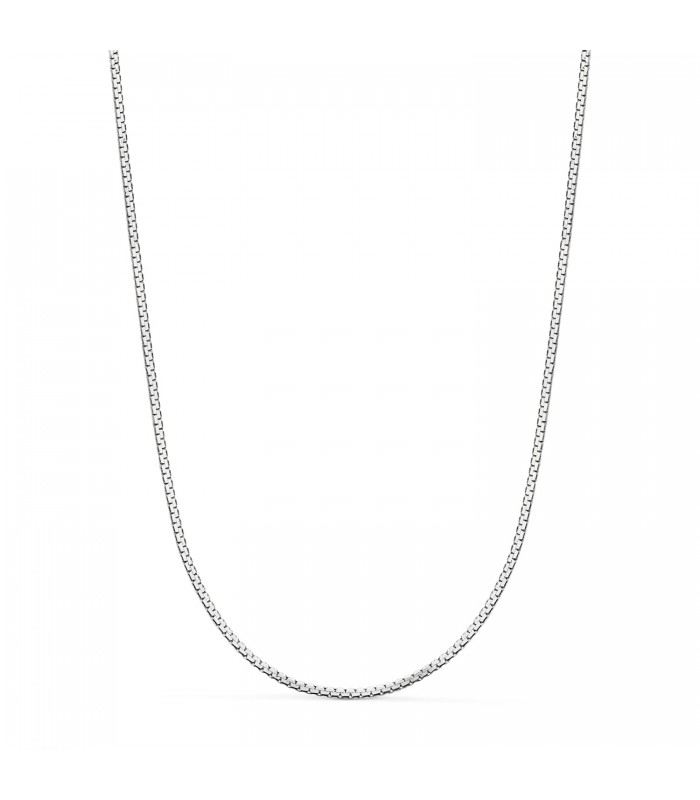 Cadenita plana de oro blanco de 750, de 1,2 mm y 45 cm de largo, ideal como collar o gargantilla para mujer.