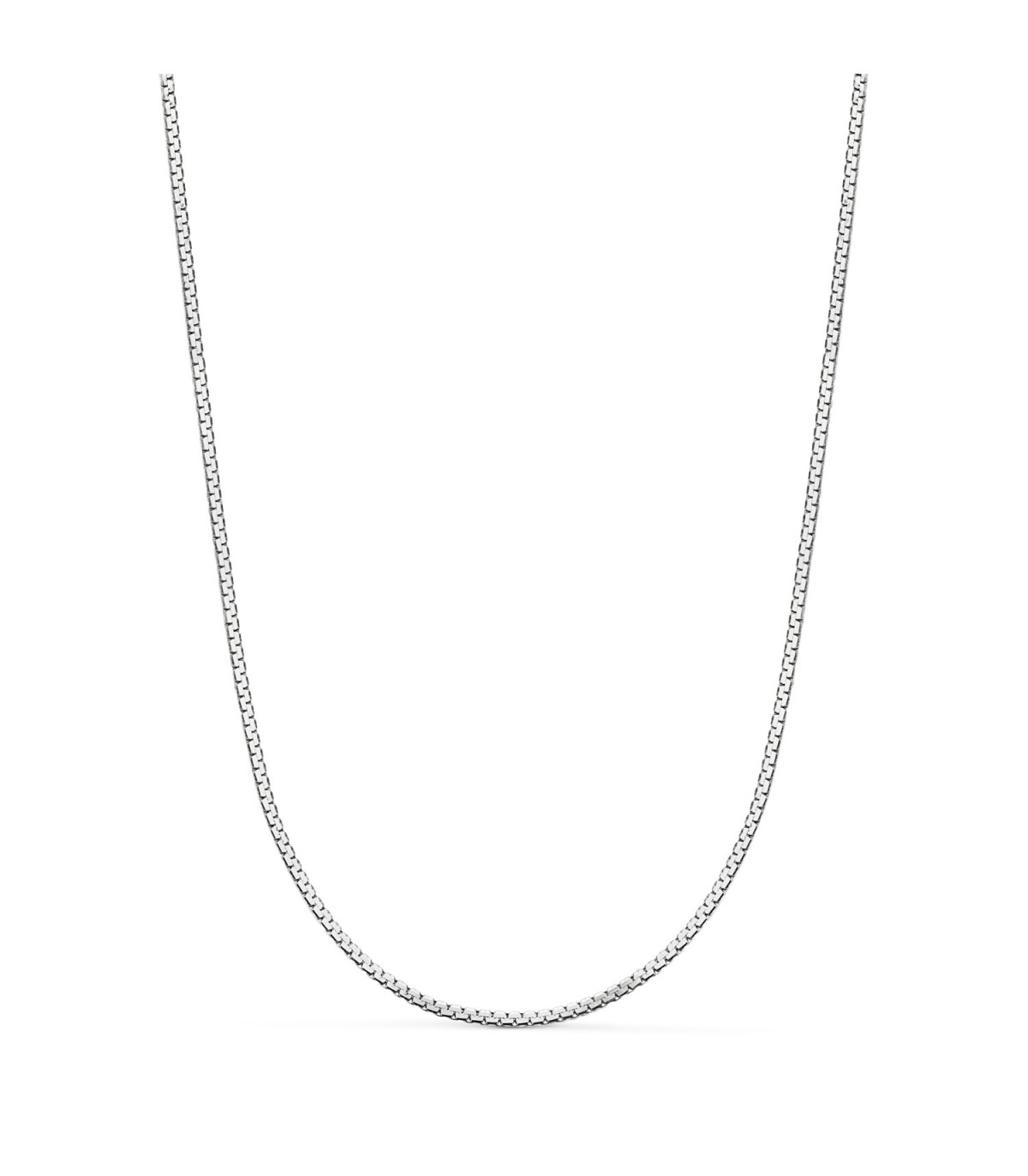 Cadenita plana de oro blanco de 750, de 1,2 mm y 45 cm de largo, ideal como collar o gargantilla para mujer.