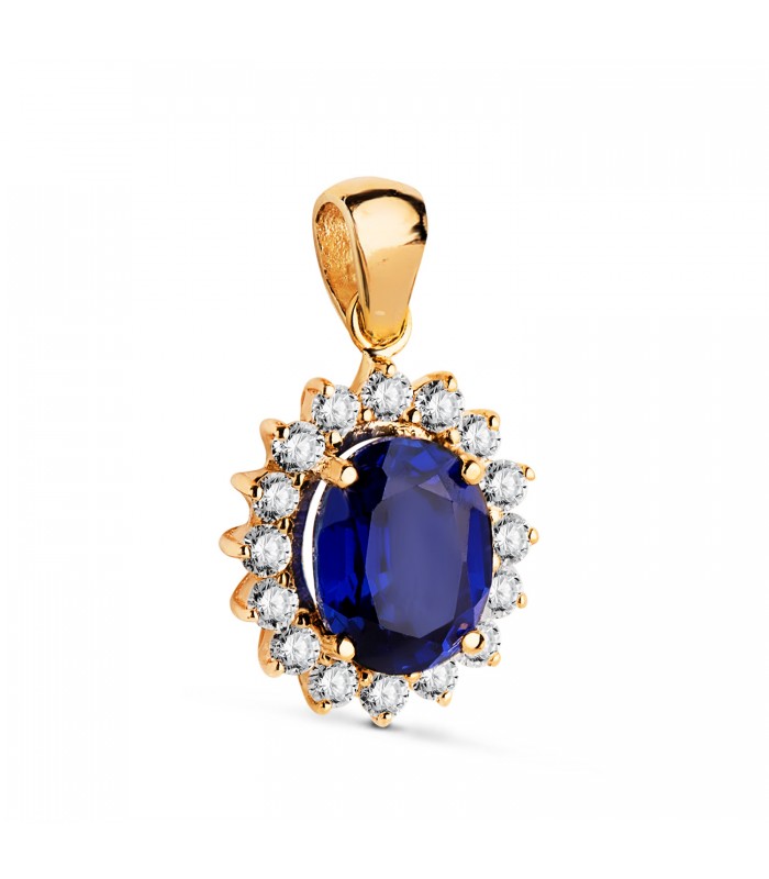 Anhänger Galadriel mit Edelsteinen: Saphir und Diamanten, aus 750 Gold, Farbe Gelb