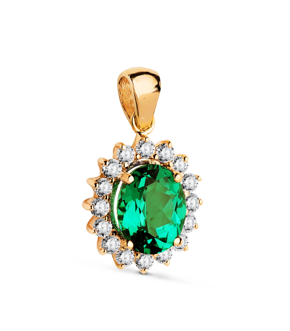 Colgante con esmeralda y diamantes, collar para mujer con una piedra preciosa verde. Modelo cuajo tipo Lady Diana