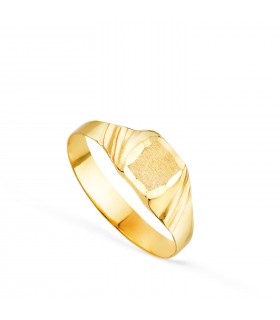 Anello chevalier Oro giallo 18 carati Sakura, personalizzazione con iniziale, per bambino o donna per dito mignolo.
