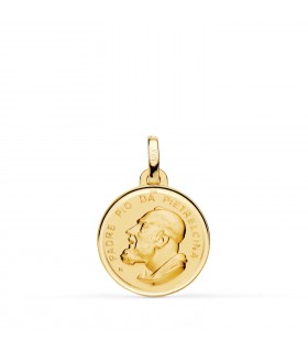 Pendentif avec Padre Pio, 16 mm, « Saint Pio de Pietrelcina » - Médaille de baptême en or jaune 750/18 carats