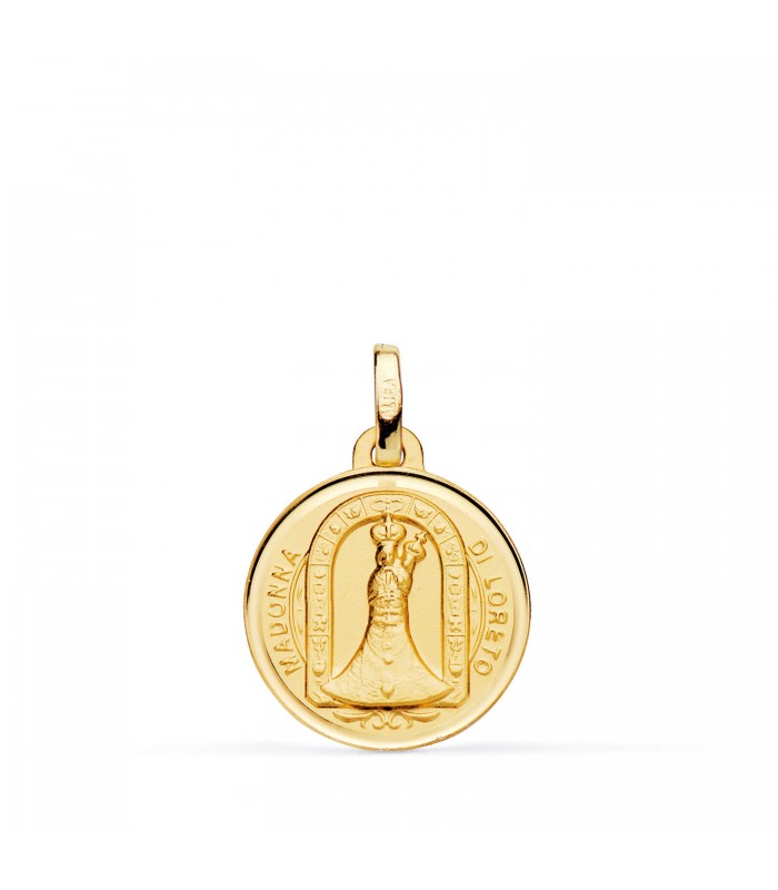Medalla de la Virgen de Loreto en oro 18 kilates y borde Bisel 16 mm, espalda lisa para grabar