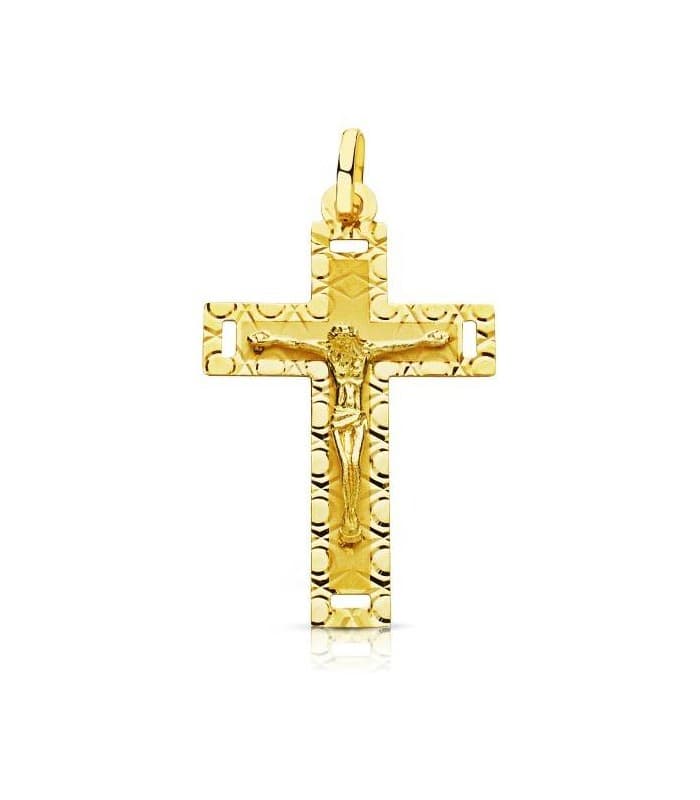 Croce da uomo, modello con Cristo diamantata 18 carati 32mm - Collana croce