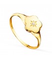 Anillo Sello Mujer Flor Oro 18K