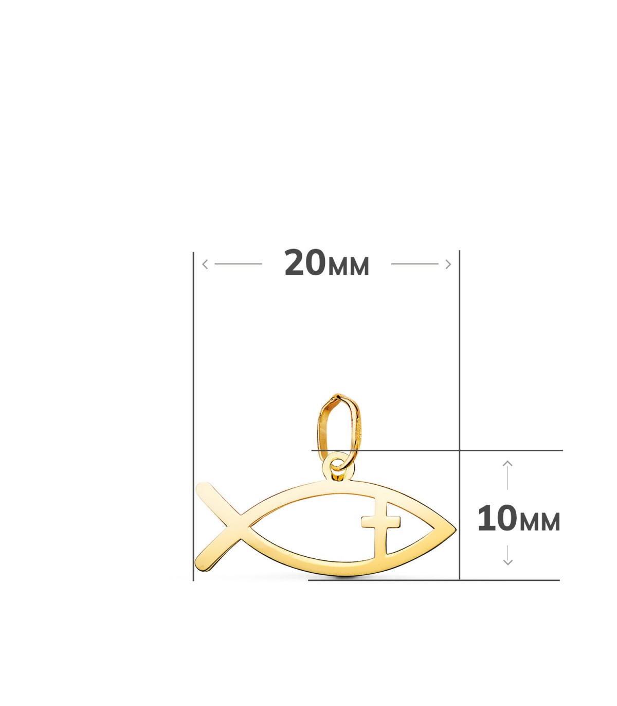 Símbolo del pez cristiano «Ichthys» 20 mm en oro amarillo de 18 kilates | Regalo bautizo, comunión o confirmación