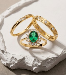 Anillo de oro estilo cartier con diseño de tornillos y circonitas - Joyas mujer