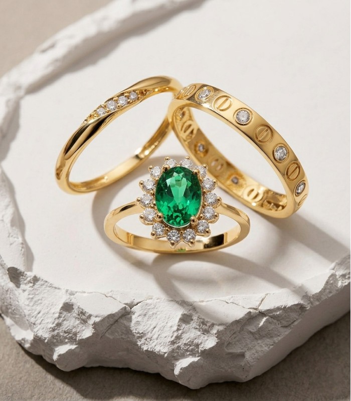 Anillo de oro estilo cartier con diseño de tornillos y circonitas - Joyas mujer