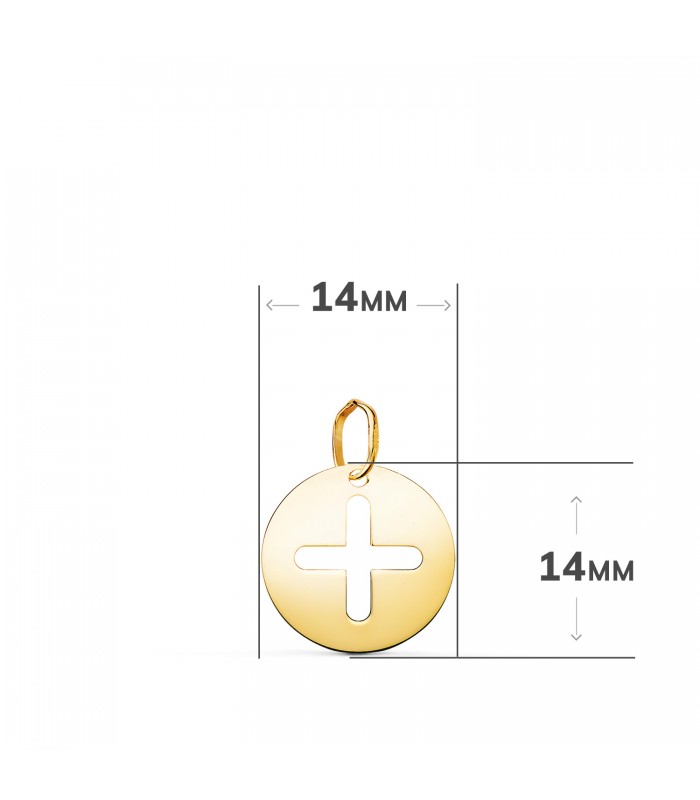 Pendentif médaille rond avec croix | Croix en or pour baptême et communion