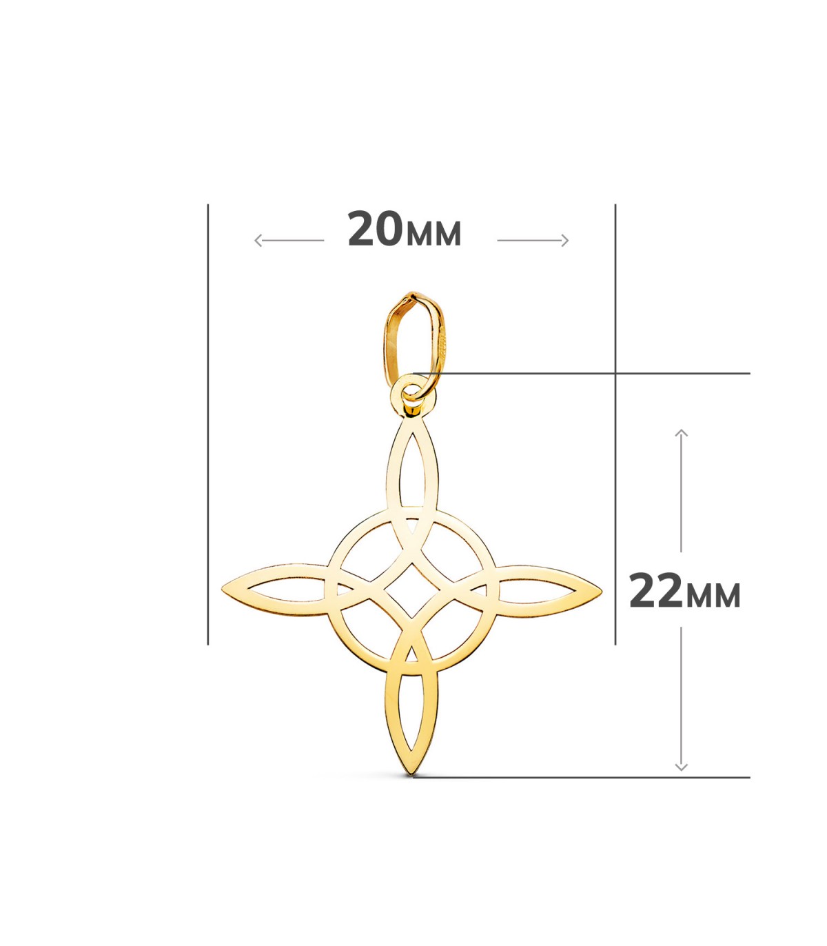 Pendentif Nœud de sorcière, porte-bonheur et amulette de protection, 22 mm - Pendentifs pour femme en or 18 carats