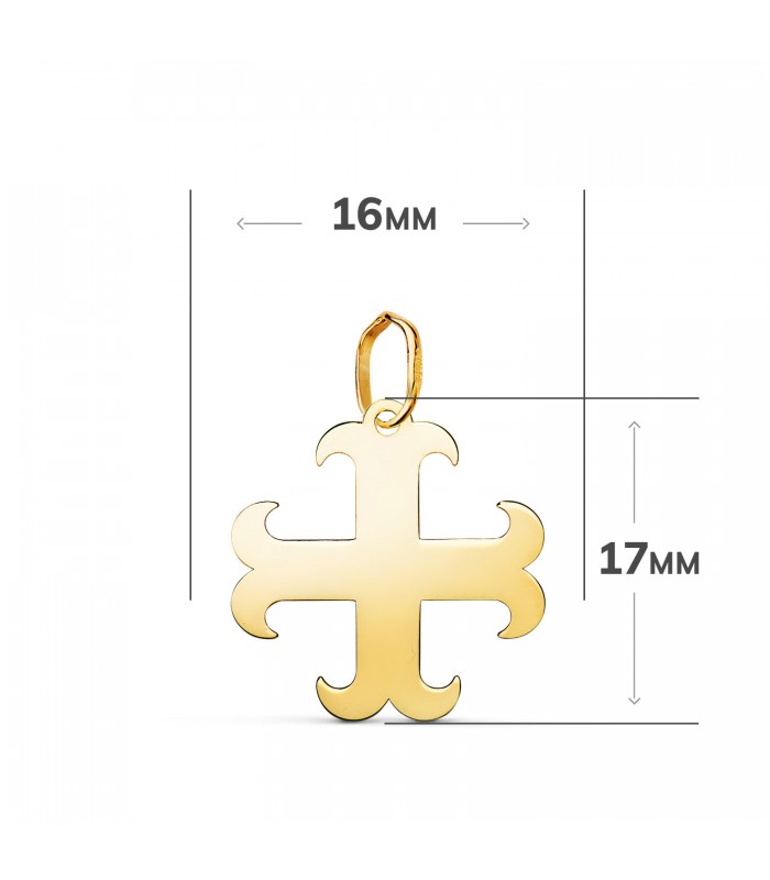 Cruz de ocho puntas, oro de 750, brazos en forma de ancla, 17 mm | Símbolo heráldico, cruz de San Benito y cruz templaria.