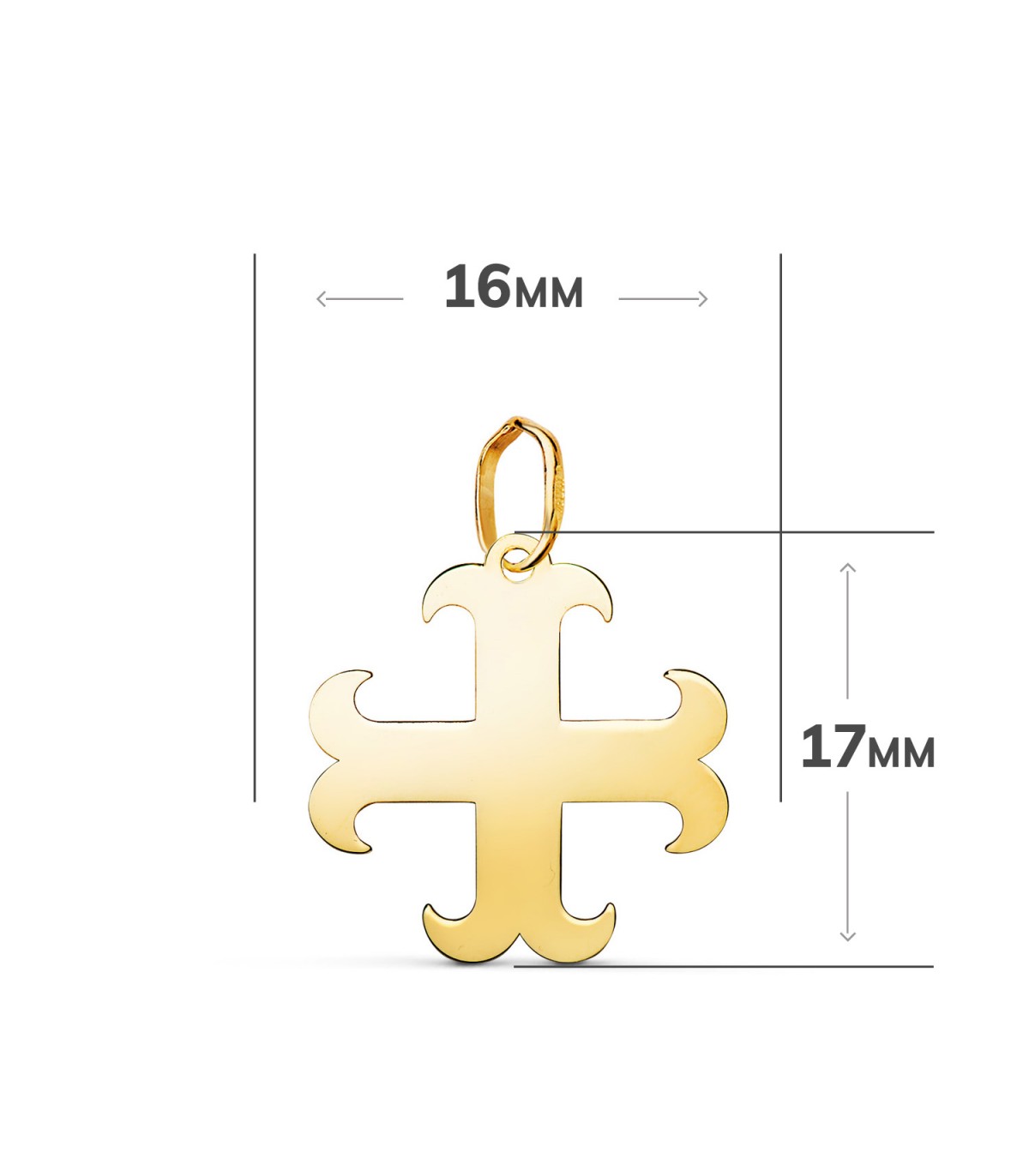 Croix pattée huit pointes, or 750, branches d’ancre, 17 mm | Symbole héraldique et croix saint Benoît et templière.