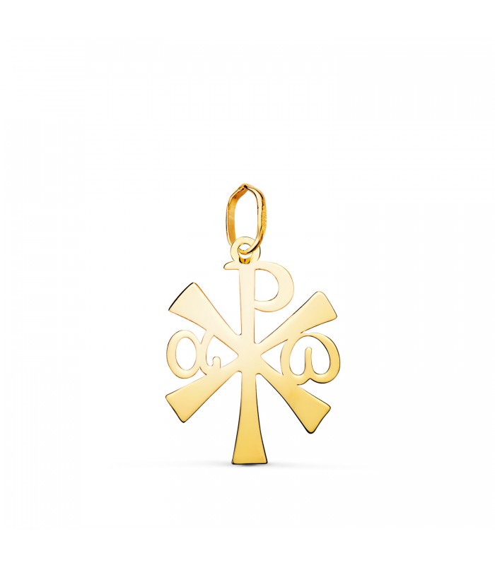 Croce della Pace, medaglia con monogramma di Cristo | Croce d'oro giallo 18Kt 18mm