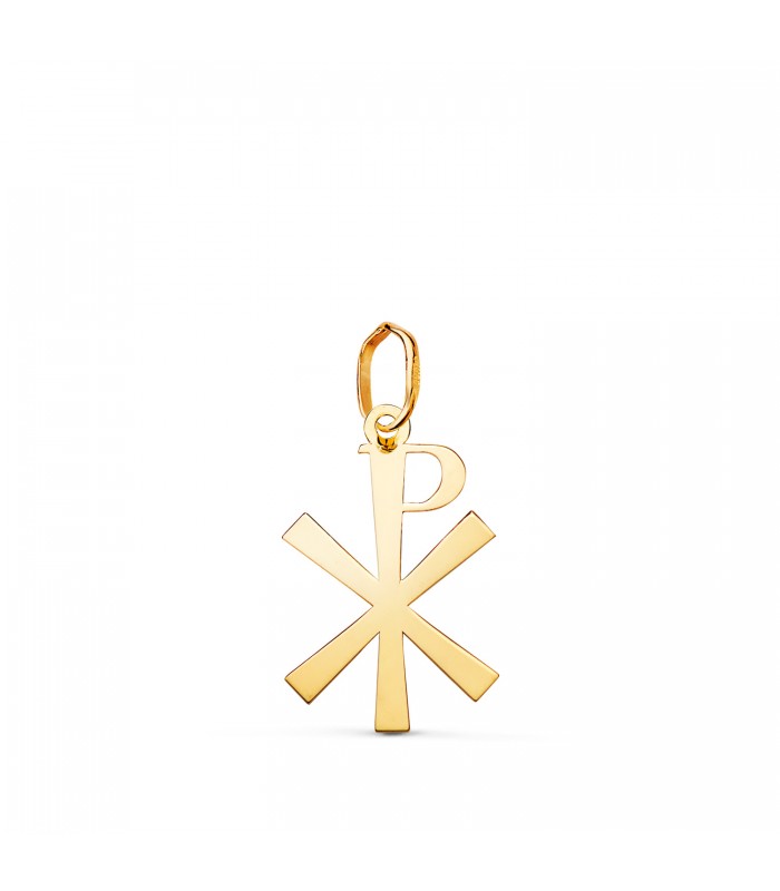 Cruz Crismón Oro 18K 18 mm - Colgante símbolo de Cristo - cristograma 18 mm