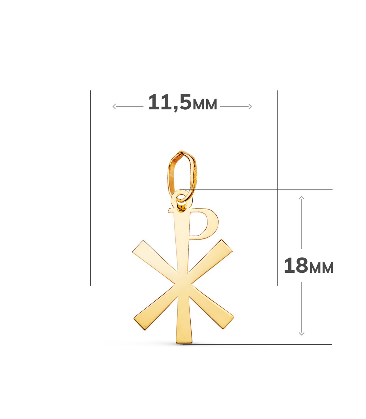 Cruz Crismón Oro 18K 18 mm - Colgante símbolo de Jesús - cristograma 18 mm