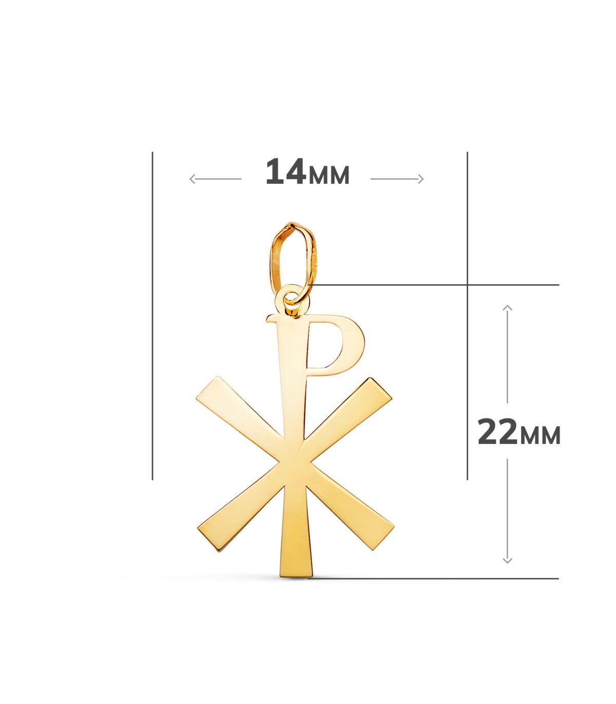 Croce della Pace Chi-Rho, monogramma di Cristo in oro giallo 18 kt, 22 mm – simbolo cristiano del battesimo