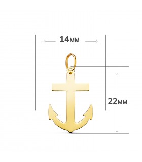 Croce con ancora in oro giallo, ciondolo sacro da 22 mm, 18 kt | Gioielli religiosi e croci
